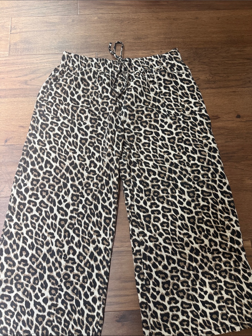 Leopard Print Wide Leg Pants - Neutral Animal Print